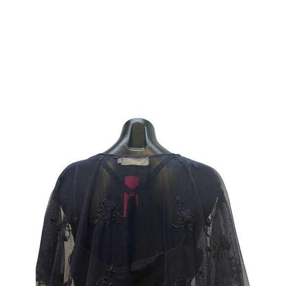 Love and Liberty Navy Blue Sheer Floral Embroidered Blouse Size L - Picture 6 of 10